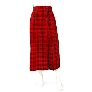 Vintage Susan Bristol Holiday Plaid Midi Kilt Skirt